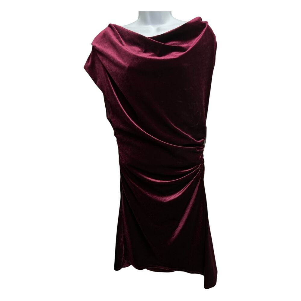 Premier Amour size 16 Sheath Dress Burgundy Red Velvet Ruched Fitted Knee Length